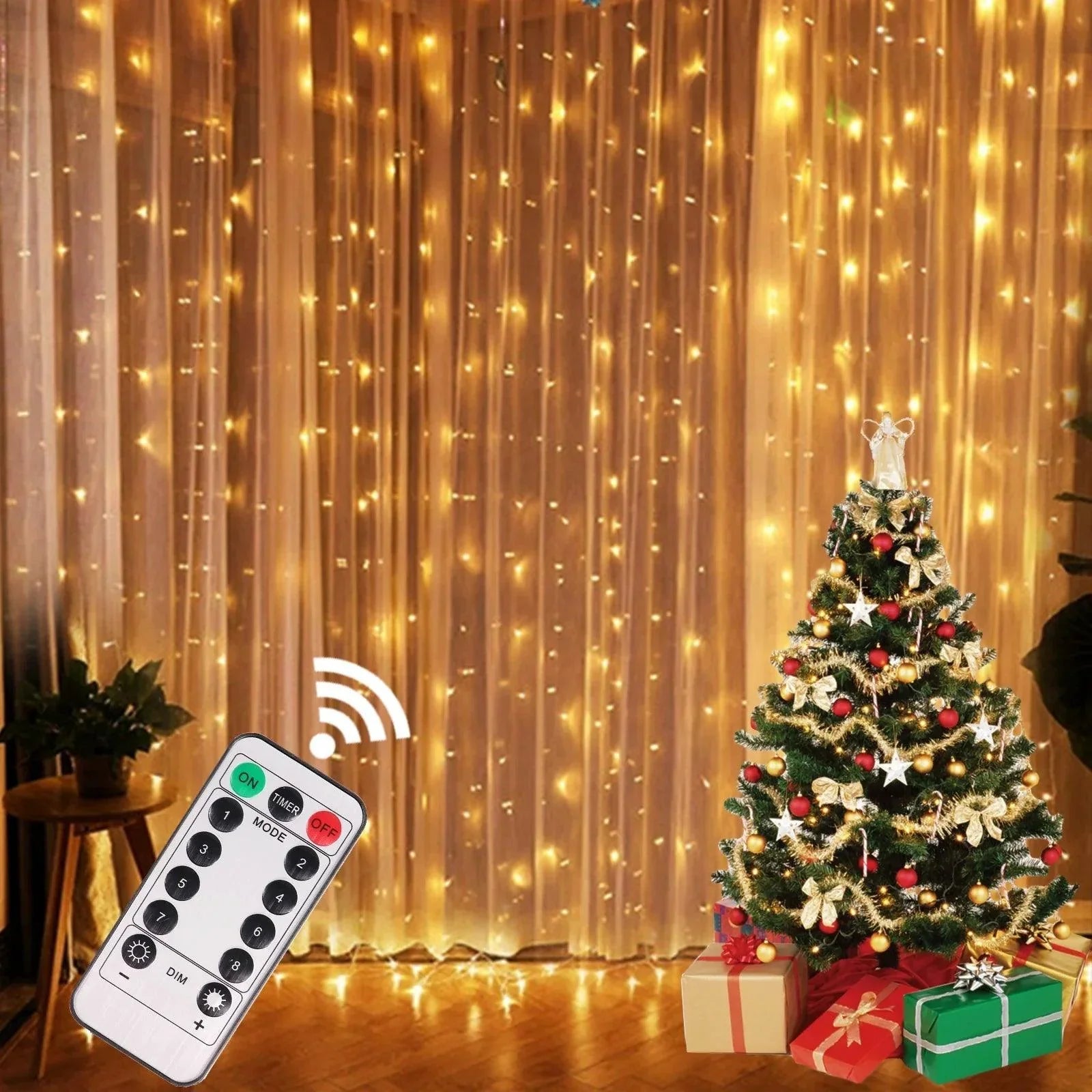 Christmas Cascade Light Curtain with Twinkling Patterns