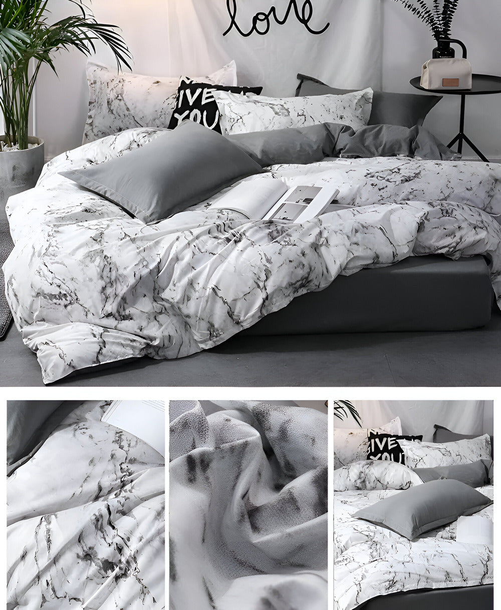 Velitra - Stylish 3-Piece Bedding Set Featuring a Marble Design