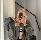 Women's Quilted Bomber Jacket - Ribbed Collar - Casual Comfort Style