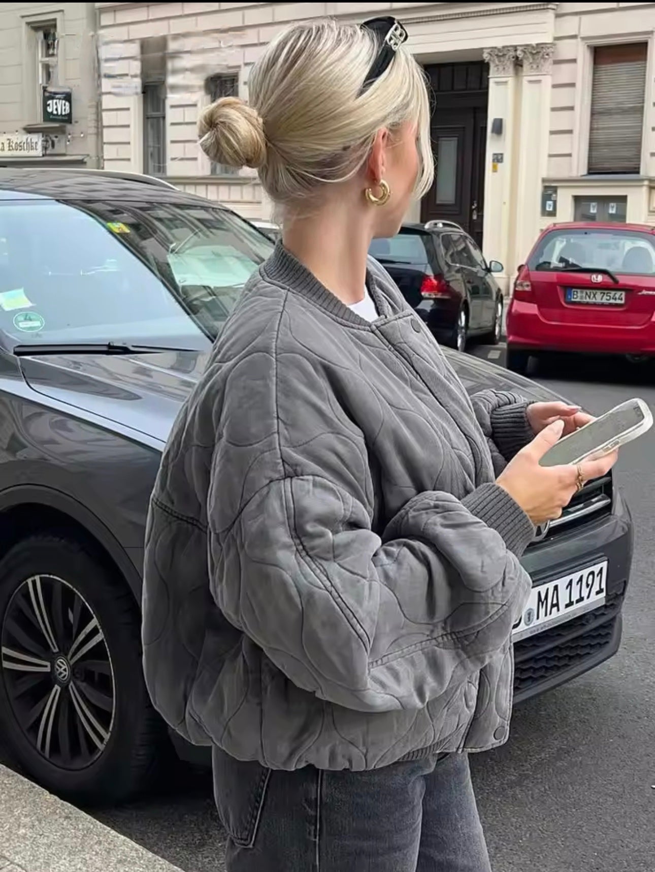 Women's Quilted Bomber Jacket - Ribbed Collar - Casual Comfort Style