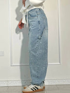 High-Waisted Glitter Baggy Jeans for Women