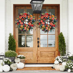 40 cm Autumn Wreath with Peony and Pumpkin – Multicoloured Rustic Artificial Decoration for Thanksgiving