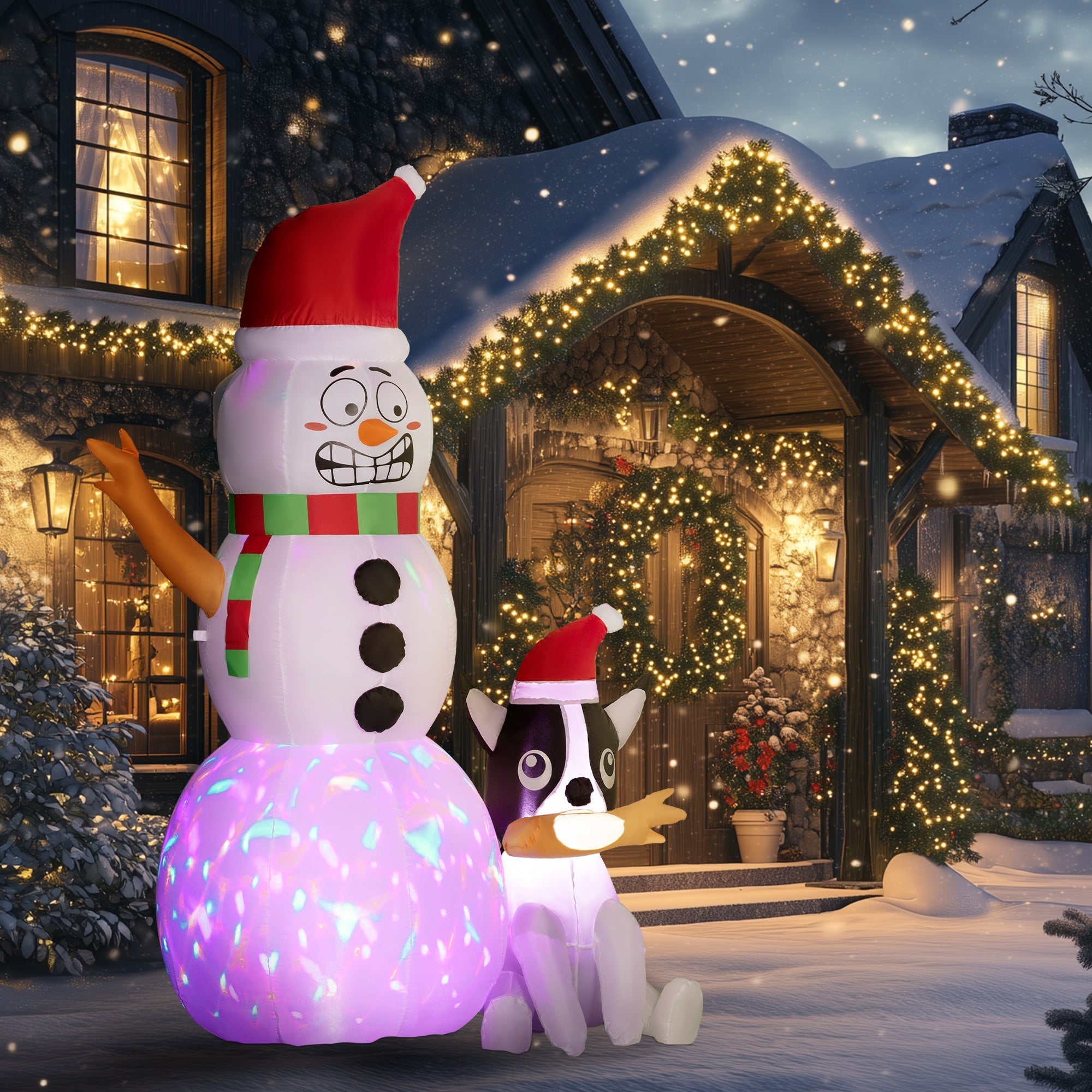 Joyful Inflatable Snowman with Adorable Dog Christmas Decoration
