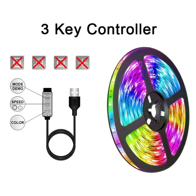 RGB LED USB Strip Light - Color-Changing Ambiance for Home Decor and TV Backlighting