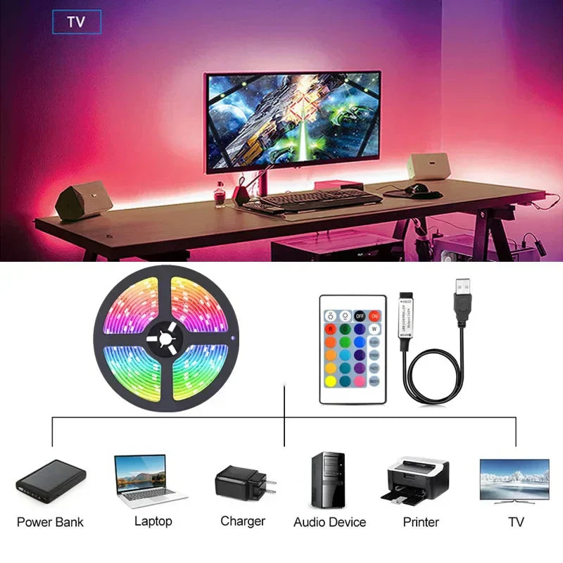 RGB LED USB Strip Light - Color-Changing Ambiance for Home Decor and TV Backlighting