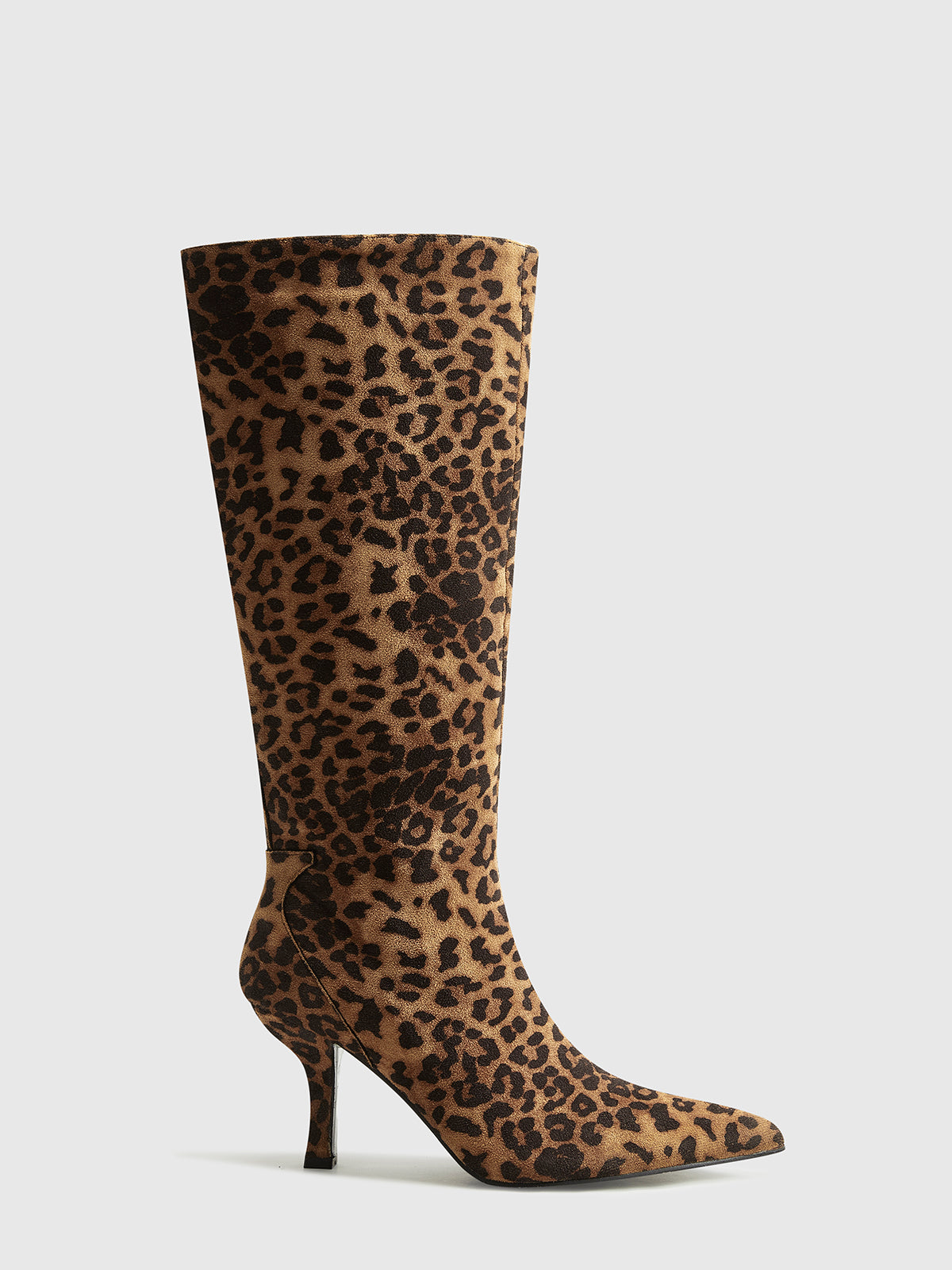 Chic Knee-High Leopard Print Women's Boots with Pointed Toe and Mid-Heel – Fashionable and Comfortable