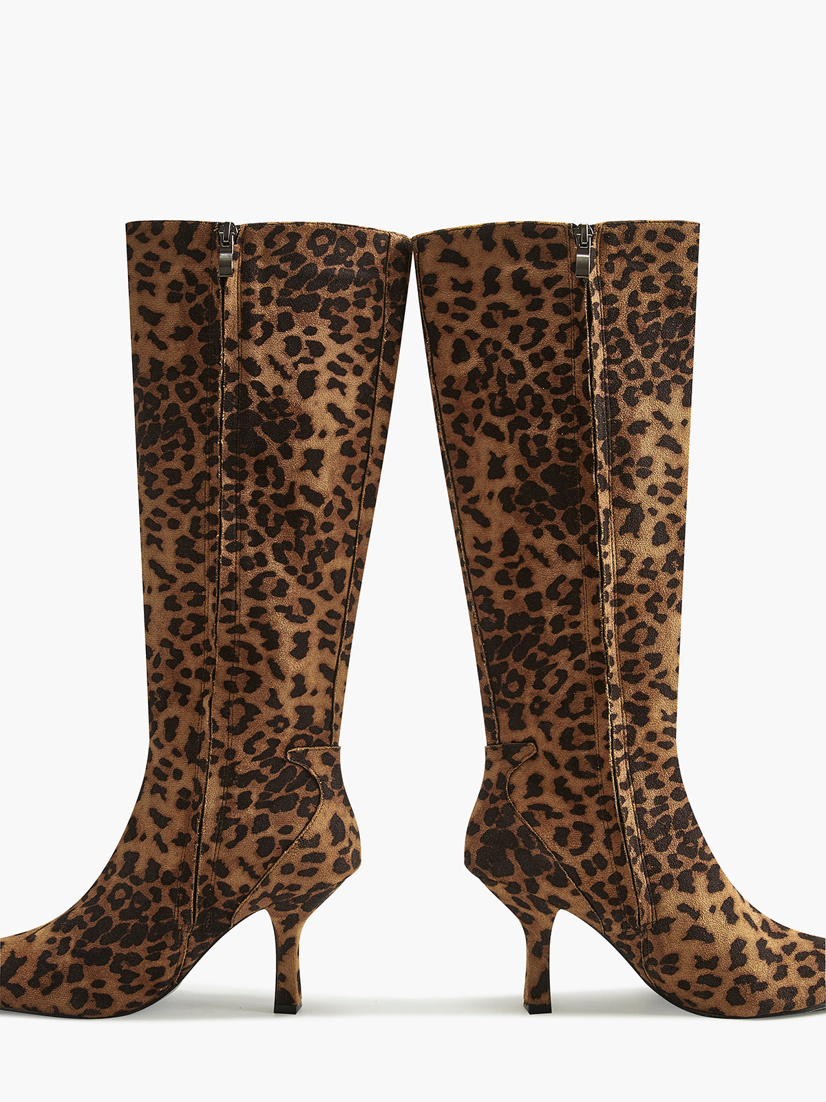 Chic Knee-High Leopard Print Women's Boots with Pointed Toe and Mid-Heel – Fashionable and Comfortable