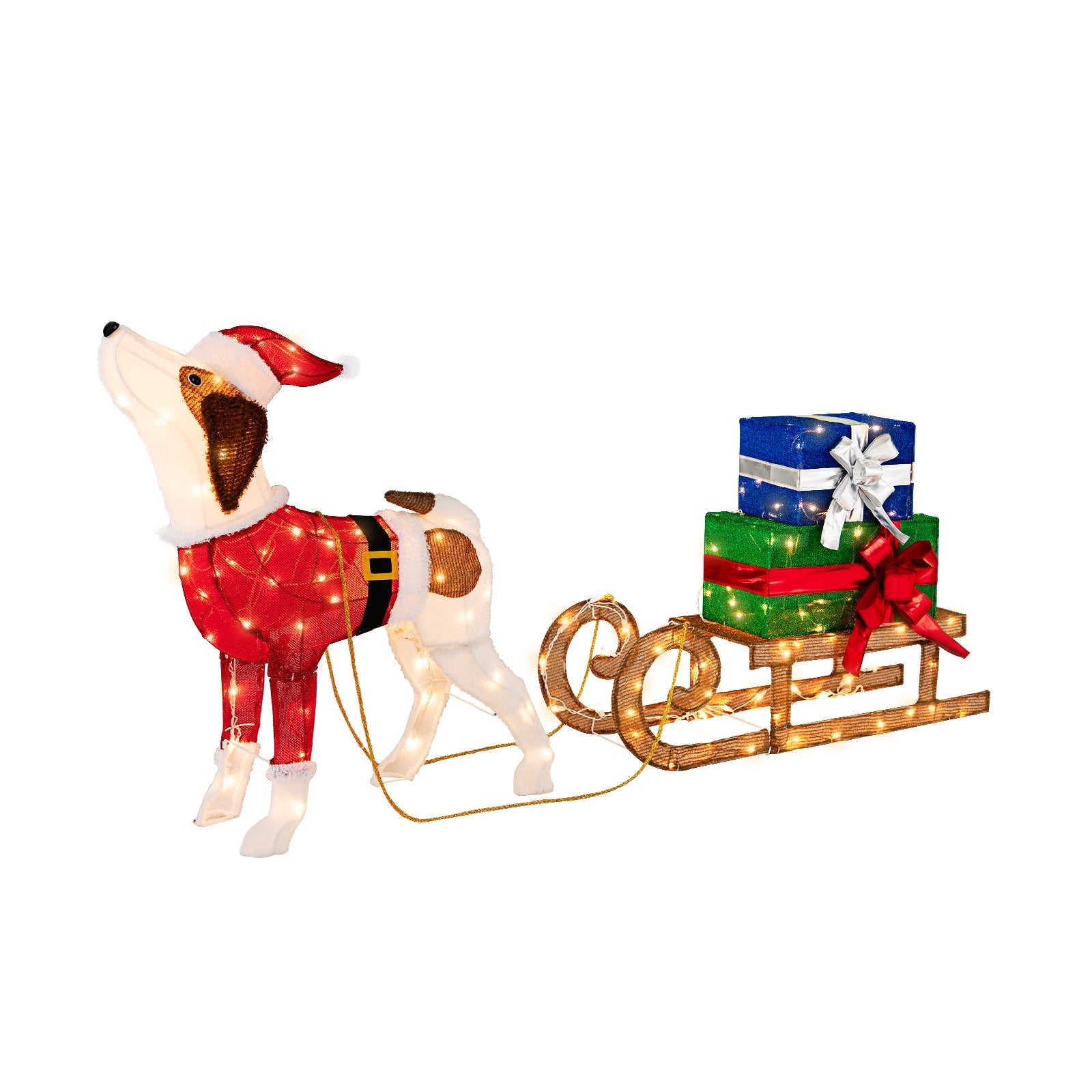 LED Light-Up Christmas Sleigh with Dog and Festive Presents
