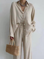 Dominique - Linen Blouse and Wide-Leg Trouser Set
