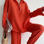 Dominique - Linen Blouse and Wide-Leg Trouser Set
