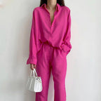Dominique - Linen Blouse and Wide-Leg Trouser Set