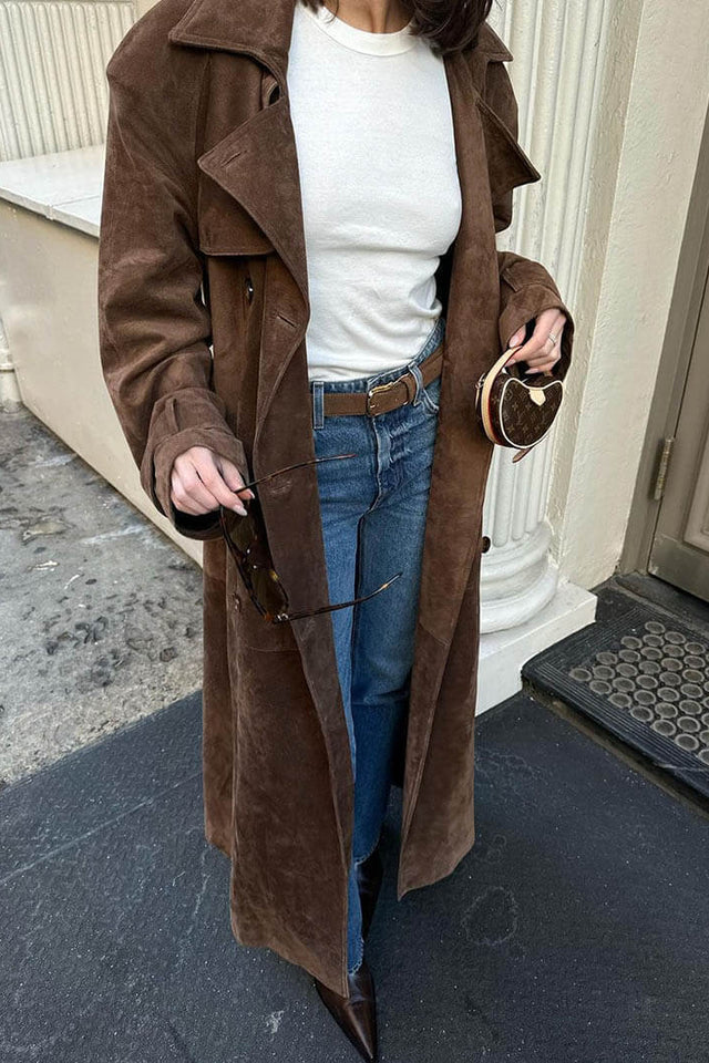 Extended Suede Overcoat