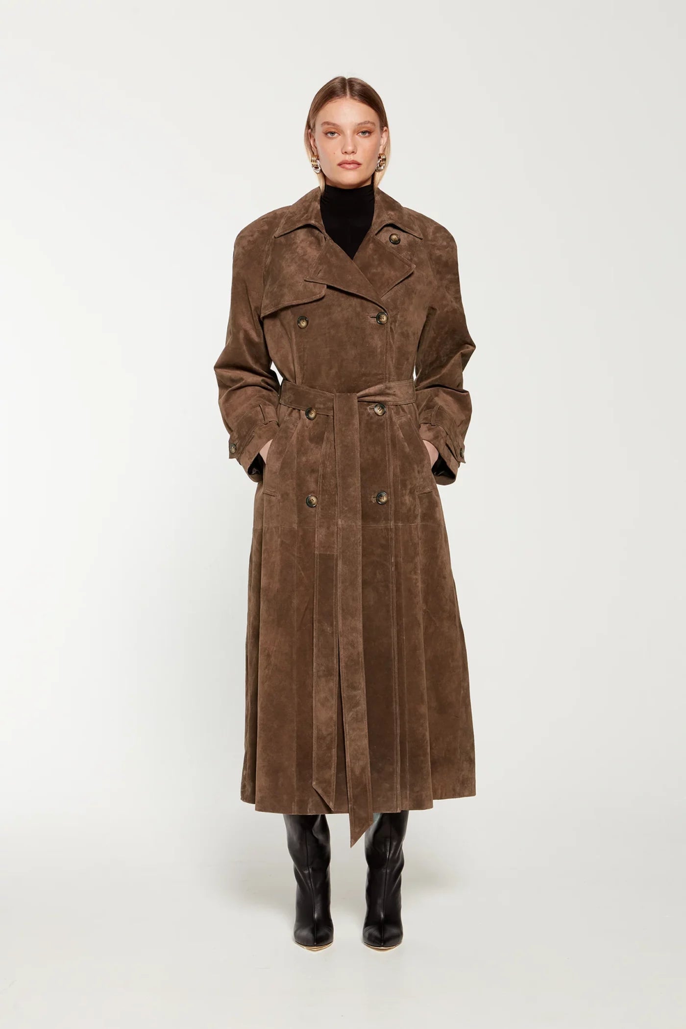 Extended Suede Overcoat