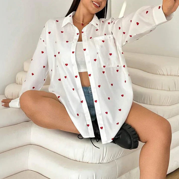 Carlita - Heart Print Oversized Blouse