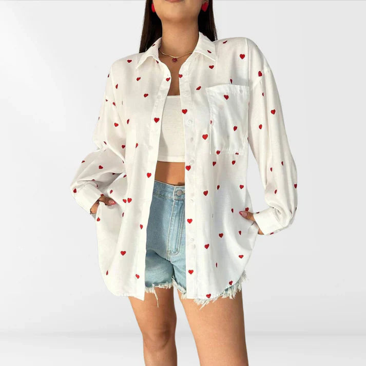 Carlita - Heart Print Oversized Blouse