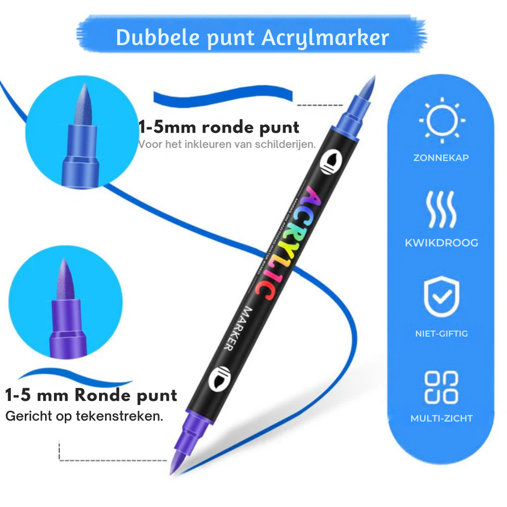 Double-Sided Acrylic Markers – 36 Markers, 72 Vivid Colors, Smudge-Free