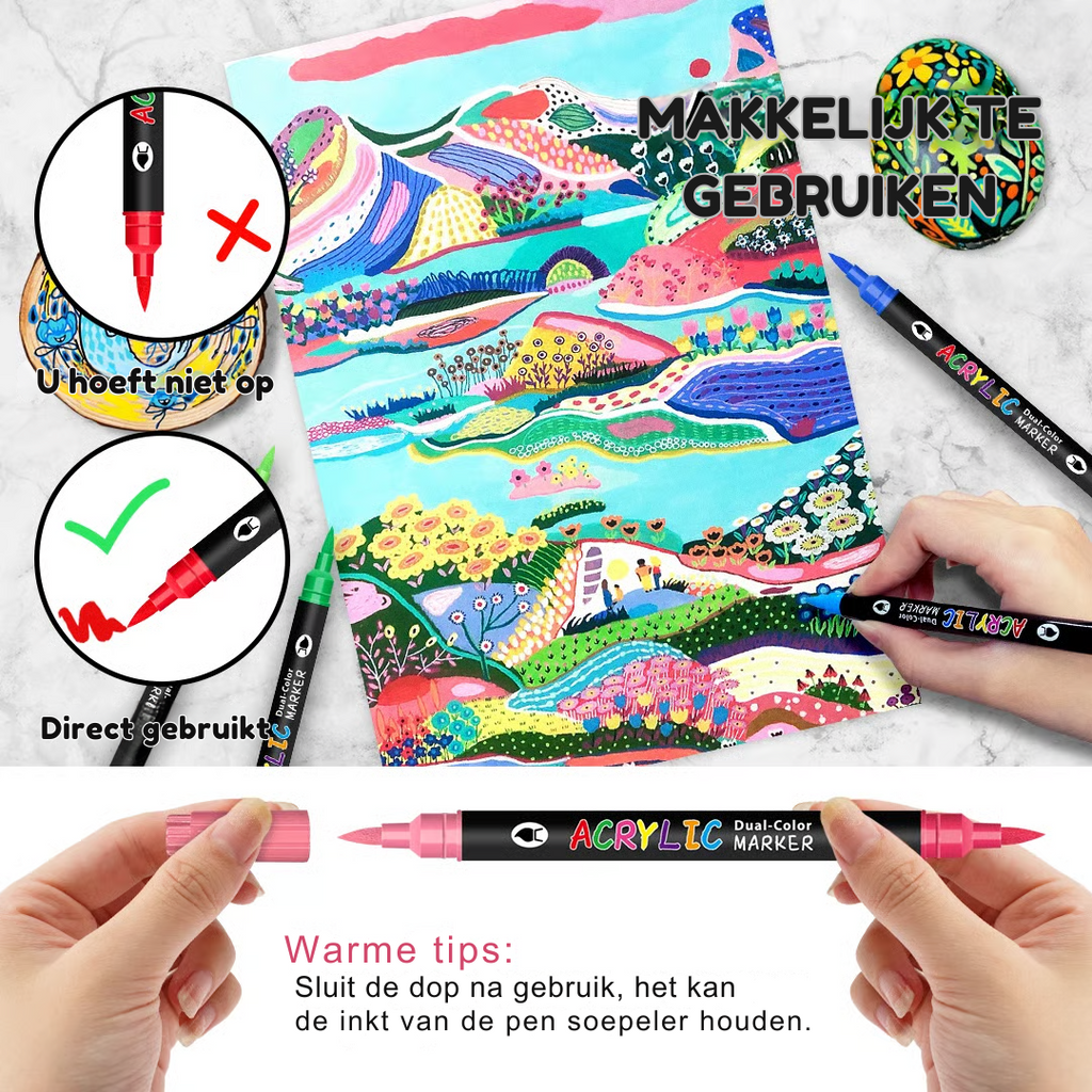 Double-Sided Acrylic Markers – 36 Markers, 72 Vivid Colors, Smudge-Free