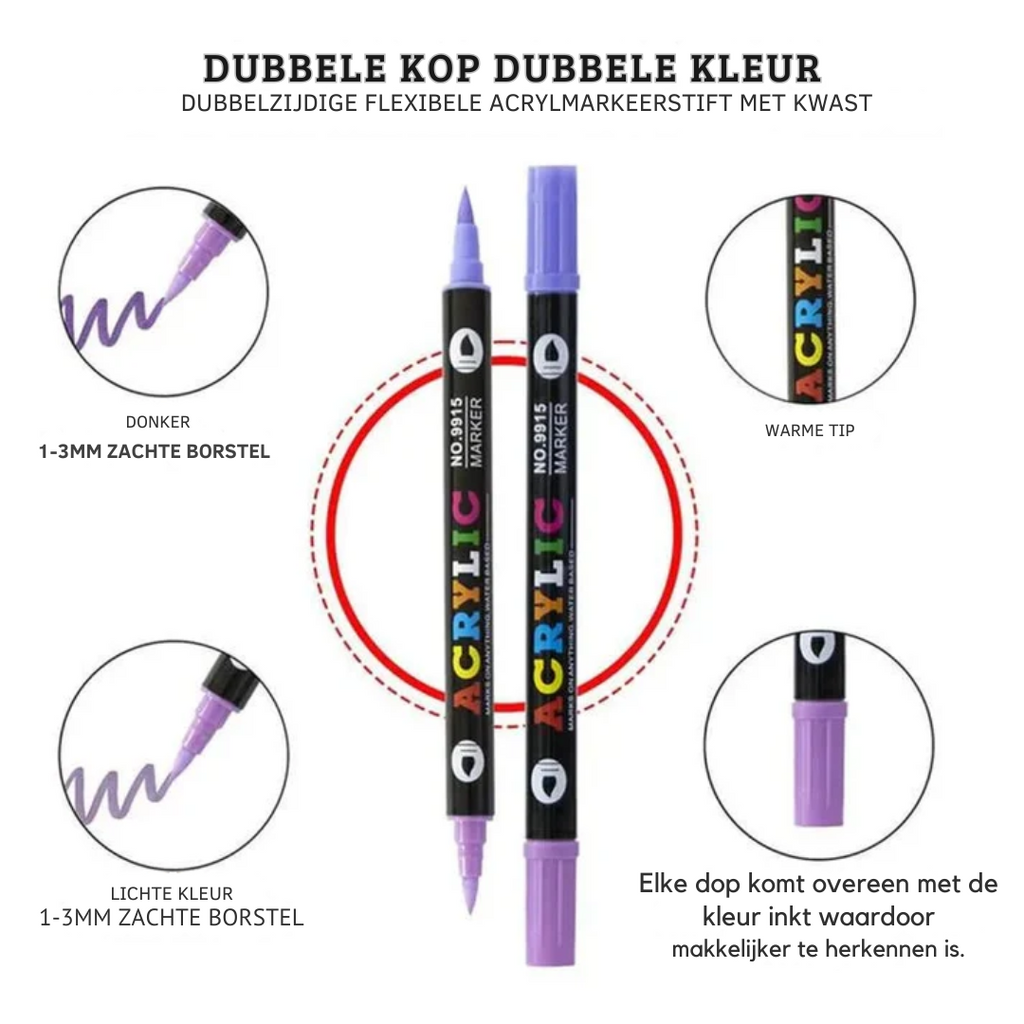 Double-Sided Acrylic Markers – 36 Markers, 72 Vivid Colors, Smudge-Free
