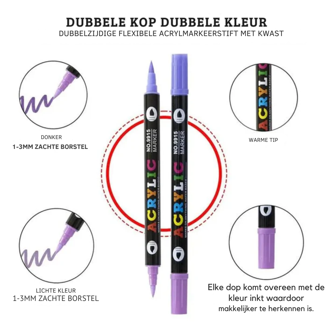 Double-Sided Acrylic Markers – 36 Markers, 72 Vivid Colors, Smudge-Free