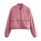 Women's Relaxed Fit Bomber Jacket – Soft Woven Fabric – Button Closure – Ribbed Cuffs