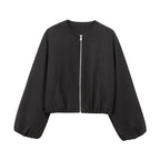 Womens Cropped Bomber Jacket – Soft Fabric – Zip Closure – Casual Relaxed Fit