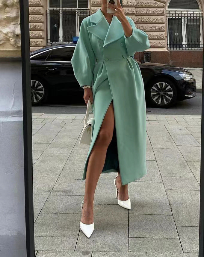 Women's Stylish Double-Breasted Maxi Winter Coat with Lapel Collar