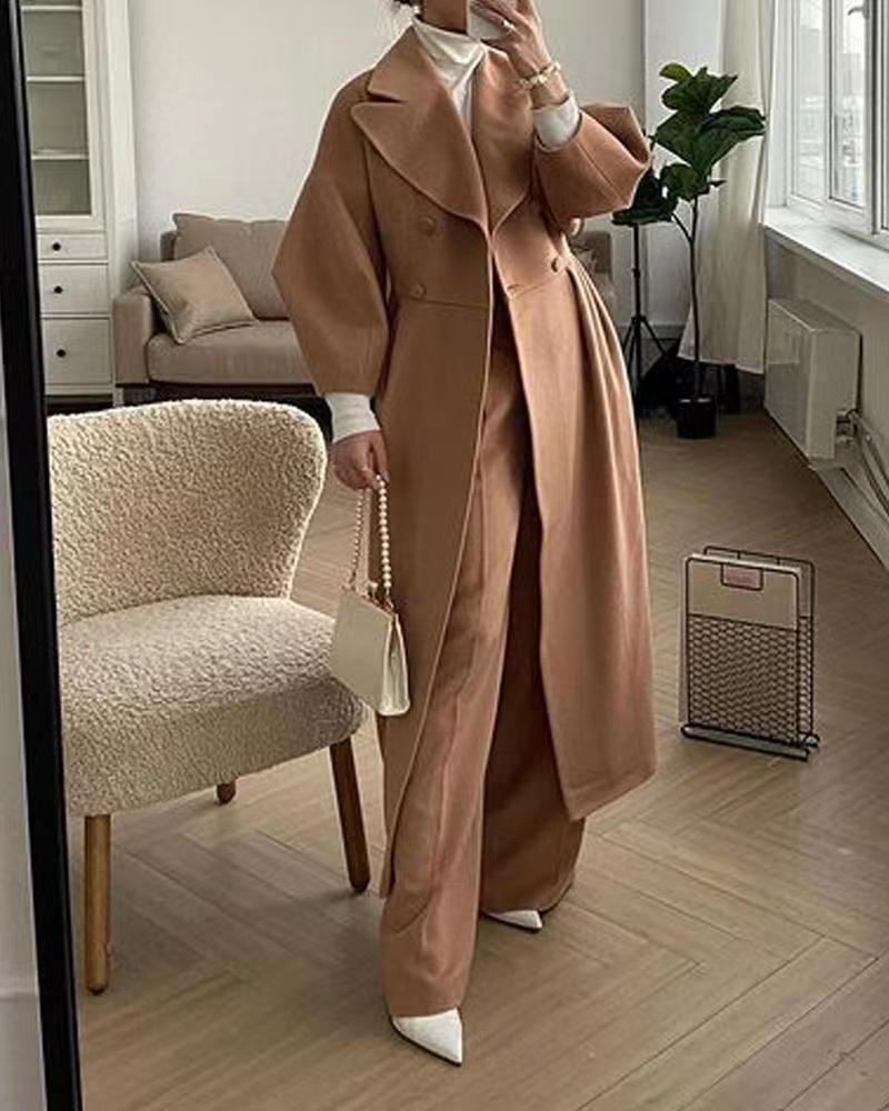 Women's Stylish Double-Breasted Maxi Winter Coat with Lapel Collar