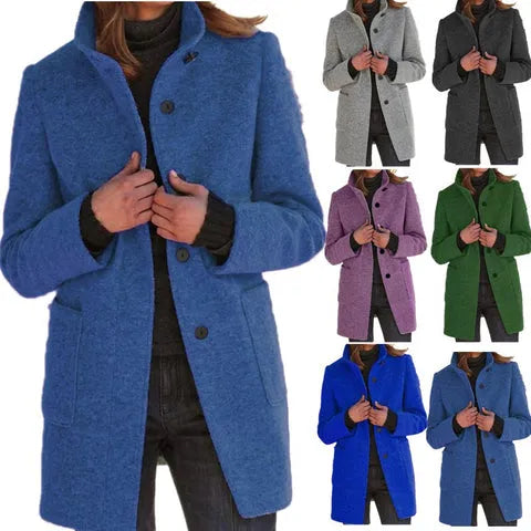 Elegant Long Wool Blend Ladies' Coat