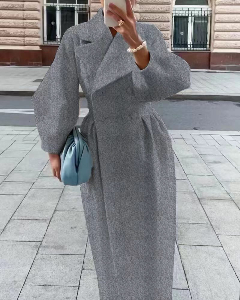 Women's Stylish Double-Breasted Maxi Winter Coat with Lapel Collar