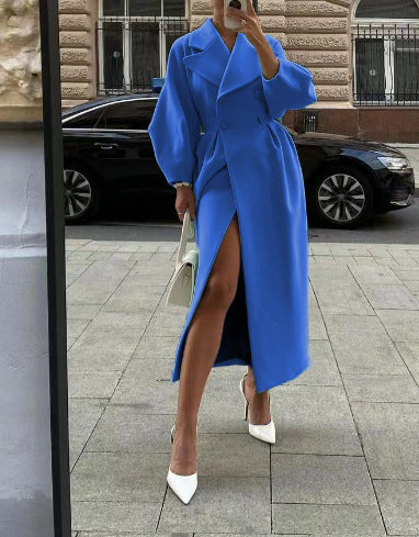 Women's Stylish Double-Breasted Maxi Winter Coat with Lapel Collar