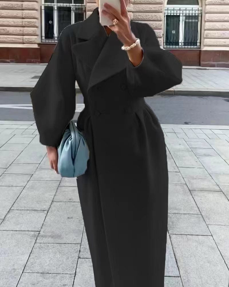 Women's Stylish Double-Breasted Maxi Winter Coat with Lapel Collar