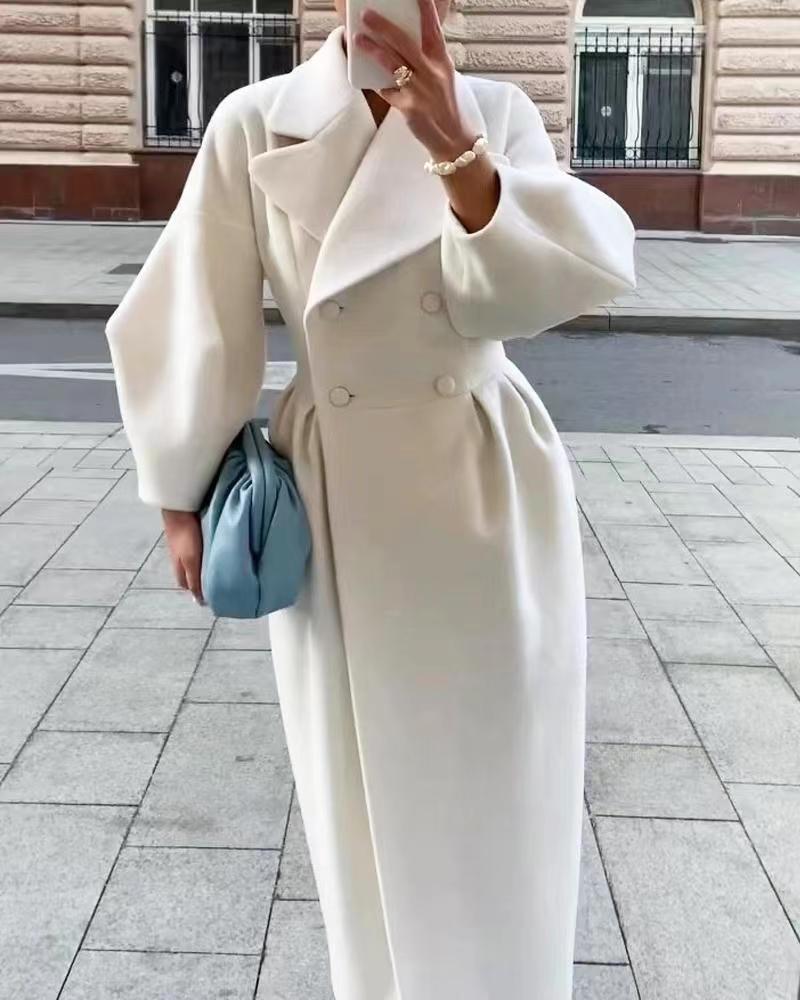Women's Stylish Double-Breasted Maxi Winter Coat with Lapel Collar