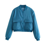 Women's Relaxed Fit Bomber Jacket – Soft Woven Fabric – Button Closure – Ribbed Cuffs
