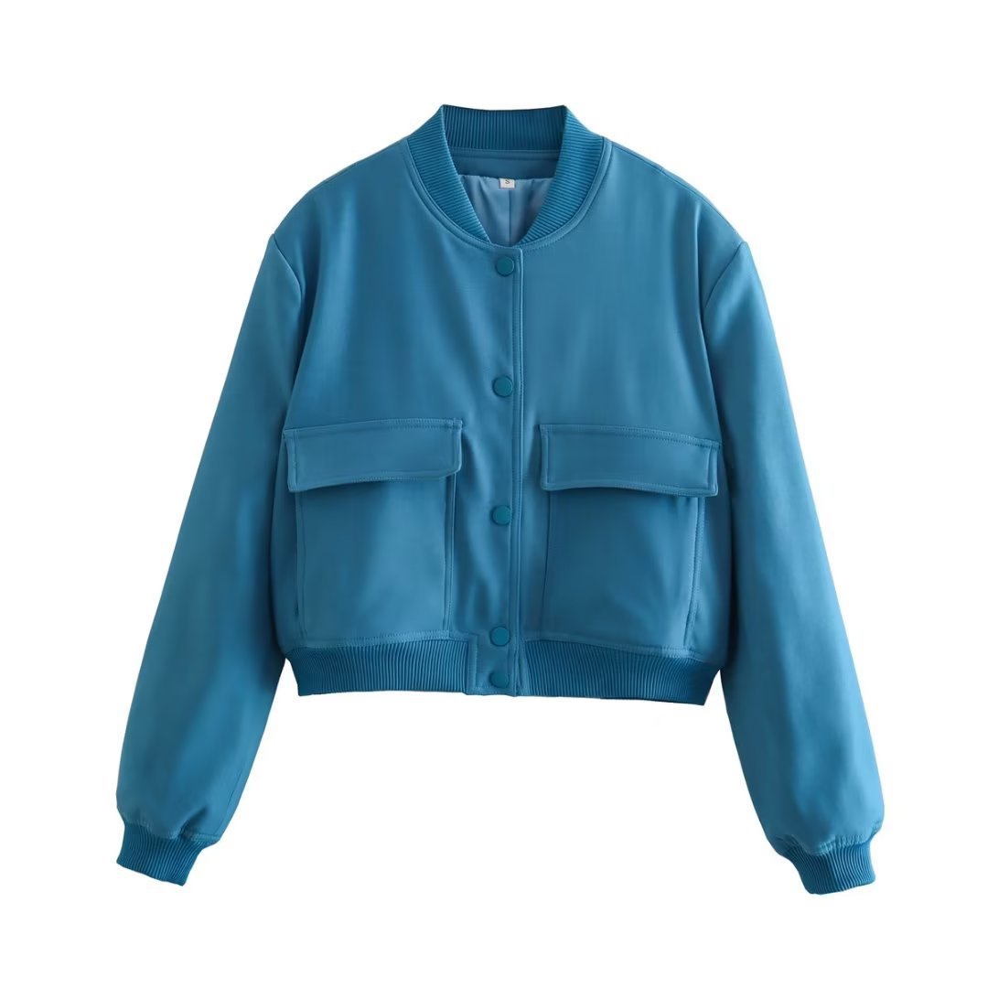Women's Relaxed Fit Bomber Jacket – Soft Woven Fabric – Button Closure – Ribbed Cuffs