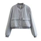 Women's Relaxed Fit Bomber Jacket – Soft Woven Fabric – Button Closure – Ribbed Cuffs