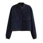 Women's Relaxed Fit Bomber Jacket – Soft Woven Fabric – Button Closure – Ribbed Cuffs