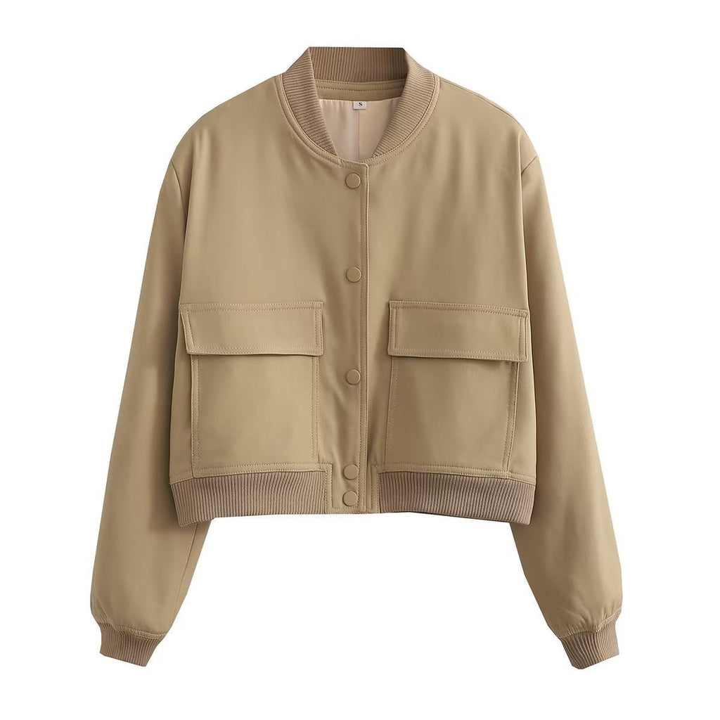 Women's Relaxed Fit Bomber Jacket – Soft Woven Fabric – Button Closure – Ribbed Cuffs