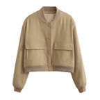 Women's Relaxed Fit Bomber Jacket – Soft Woven Fabric – Button Closure – Ribbed Cuffs