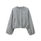 Womens Cropped Bomber Jacket – Soft Fabric – Zip Closure – Casual Relaxed Fit