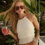 Salma - Ruffled Halterneck Pleated Crop Top