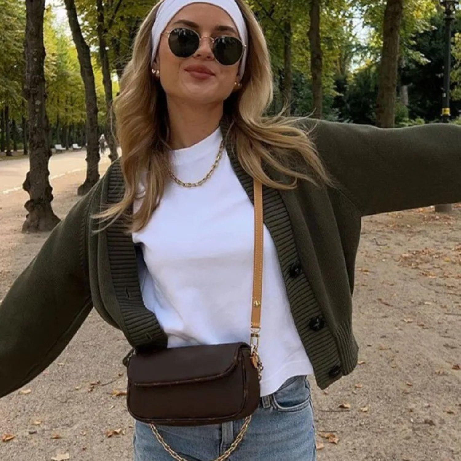 V-Neck Olive Green Knitted Cardigan