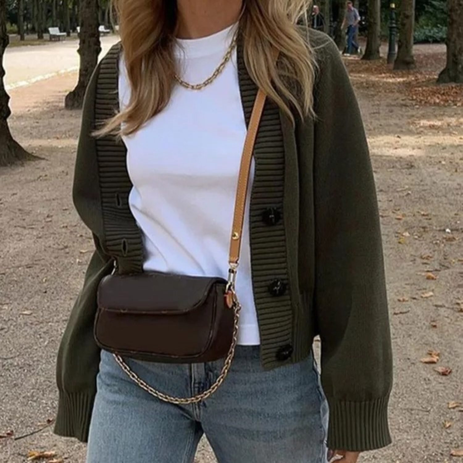 V-Neck Olive Green Knitted Cardigan