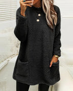 Cozy Long Fleece Winter Sweater with Pockets for Women