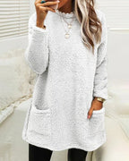 Cozy Long Fleece Winter Sweater with Pockets for Women