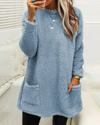 Cozy Long Fleece Winter Sweater with Pockets for Women