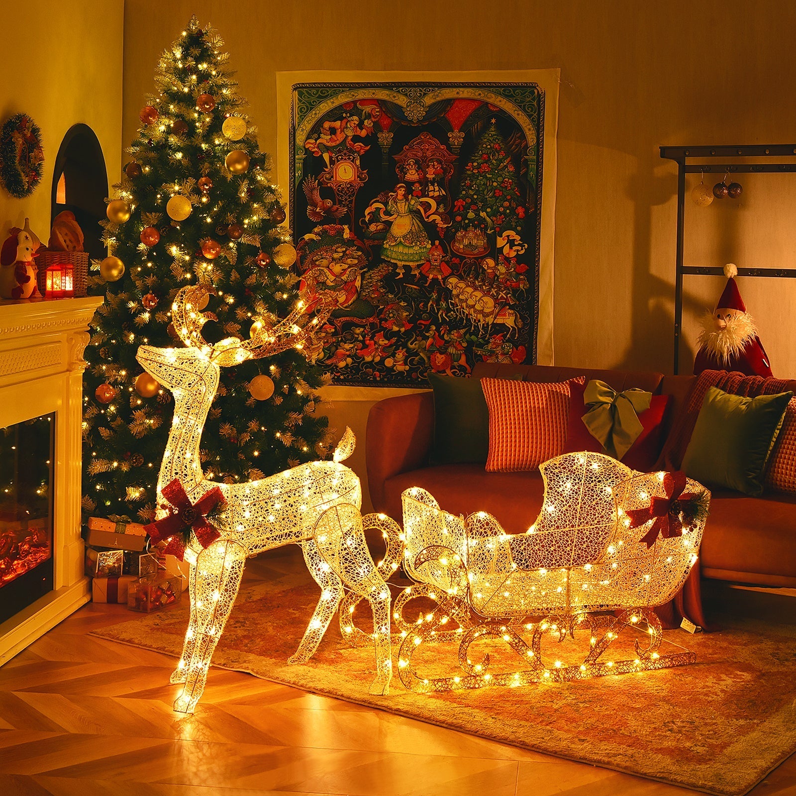 Glowing Sleigh Christmas Decoration with Sparkling Accents