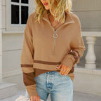 Striped Oversized Women's Knitted Jumper with Zip for Winter