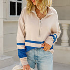 Striped Oversized Women's Knitted Jumper with Zip for Winter