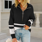 Striped Oversized Women's Knitted Jumper with Zip for Winter