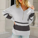 Striped Oversized Women's Knitted Jumper with Zip for Winter